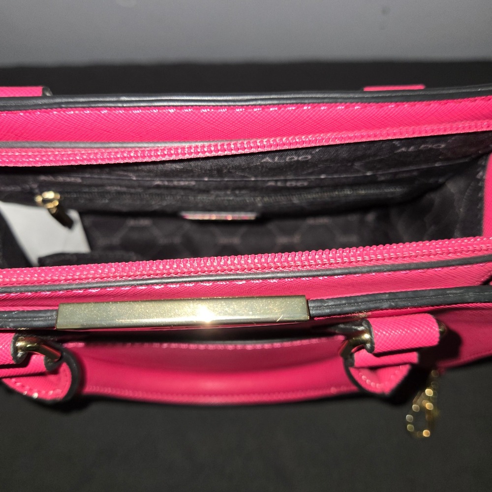 Aldo Hot Pink Saffiano Satchel Handbag Gold Hardware Crossbody Bag - Picture 7 of 8